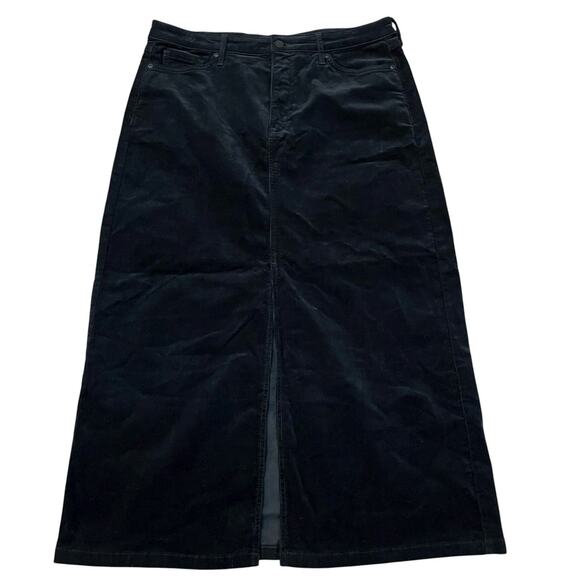 NYDJ High Waisted Corduroy Maxi Skirt Size 12 Black Straight Fit Front Slit - Picture 3 of 12